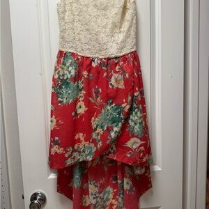 Floral High-Low Dress with Lace Bodice